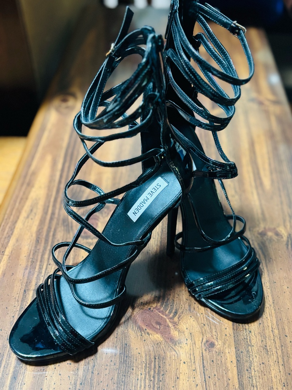 Black Strappy Gladiator Stiletto Heels—size 11 - Picture 7 of 7